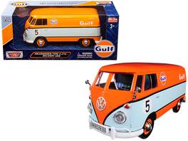 Volkswagen Type 2 (T1) Delivery Van #5 "Gulf" 1/24 Diecast Model Car by Motormax - Orange And Light Blue