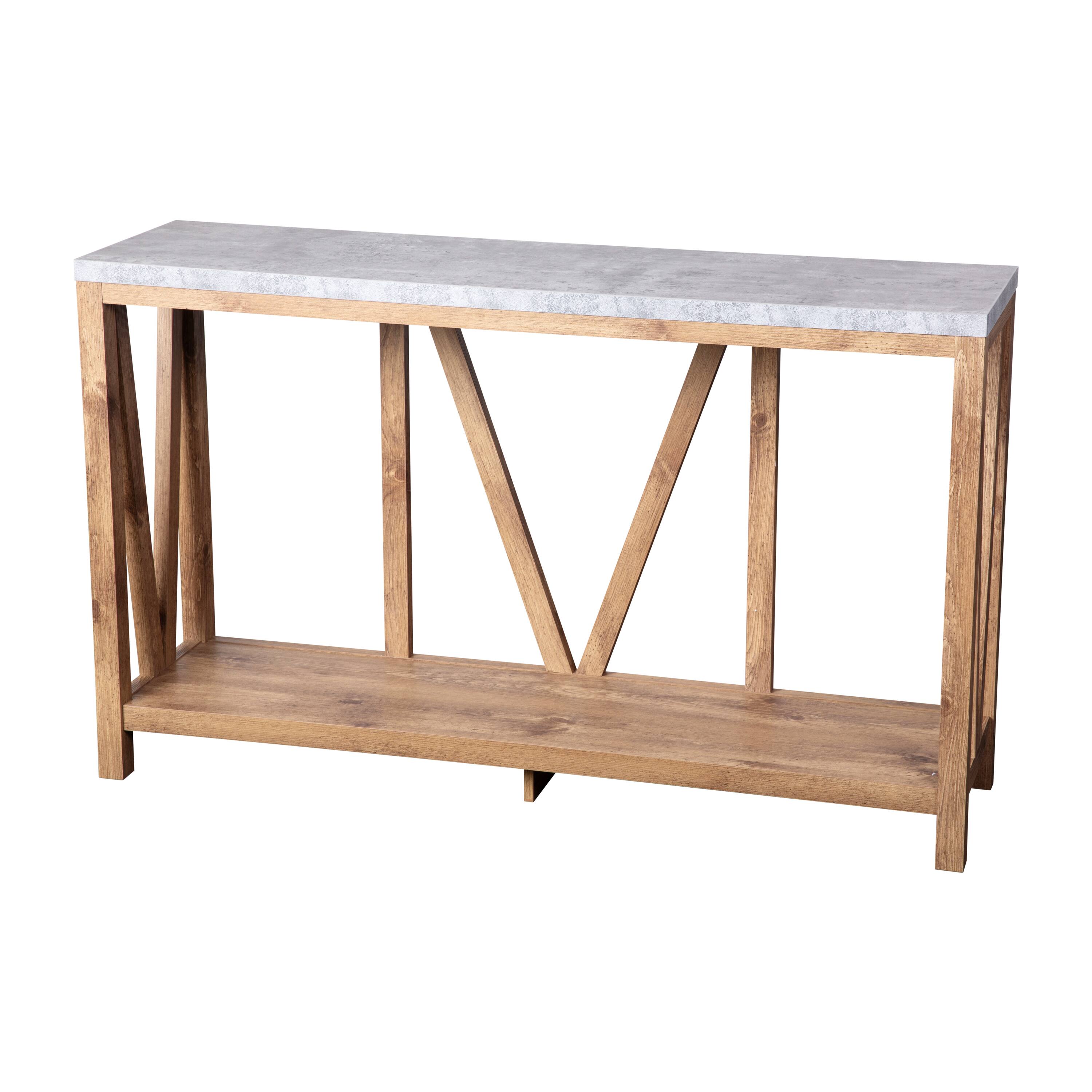 Alt View 1. Emma + Oliver - Owen Modern Farmhouse Entryway Console Accent Table - Concrete Top/Warm Oak Frame.
