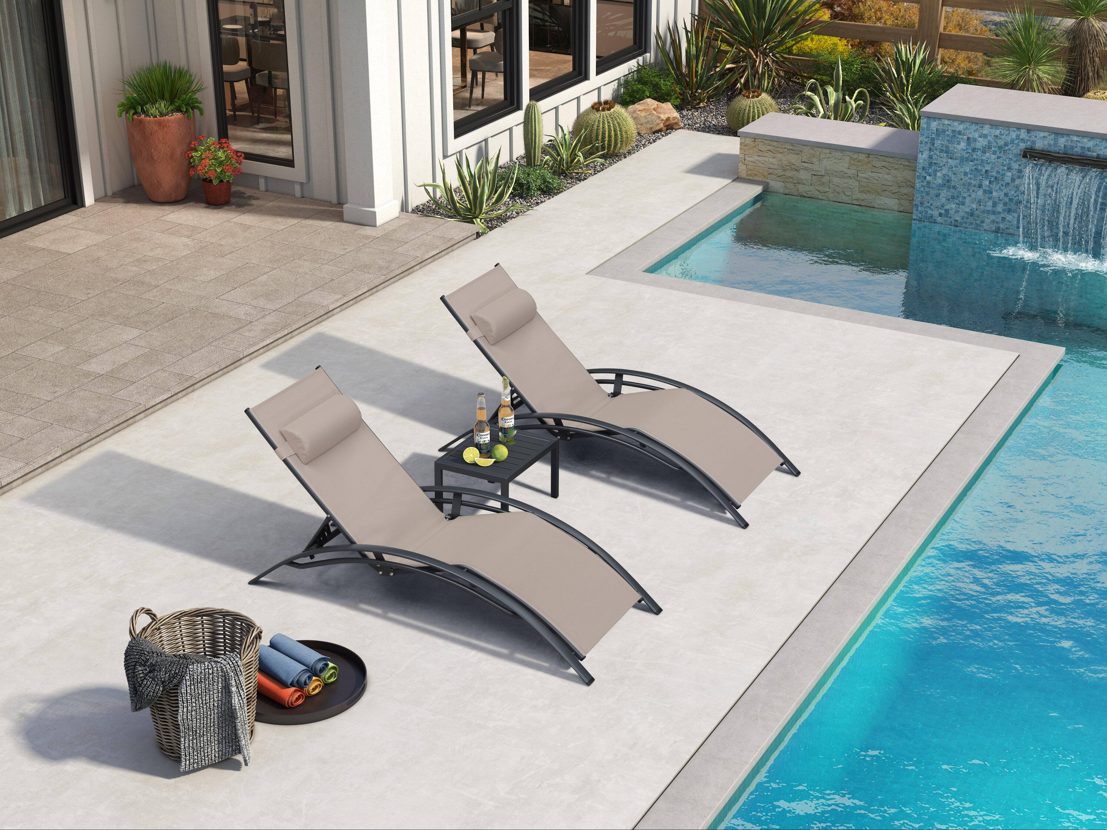 Alt View 1. PURPLE LEAF - 3-Pieces Aluminum Outdoor Chaise Lounge Patio Lounge Chair with Side Table, Taupe - Taupe.
