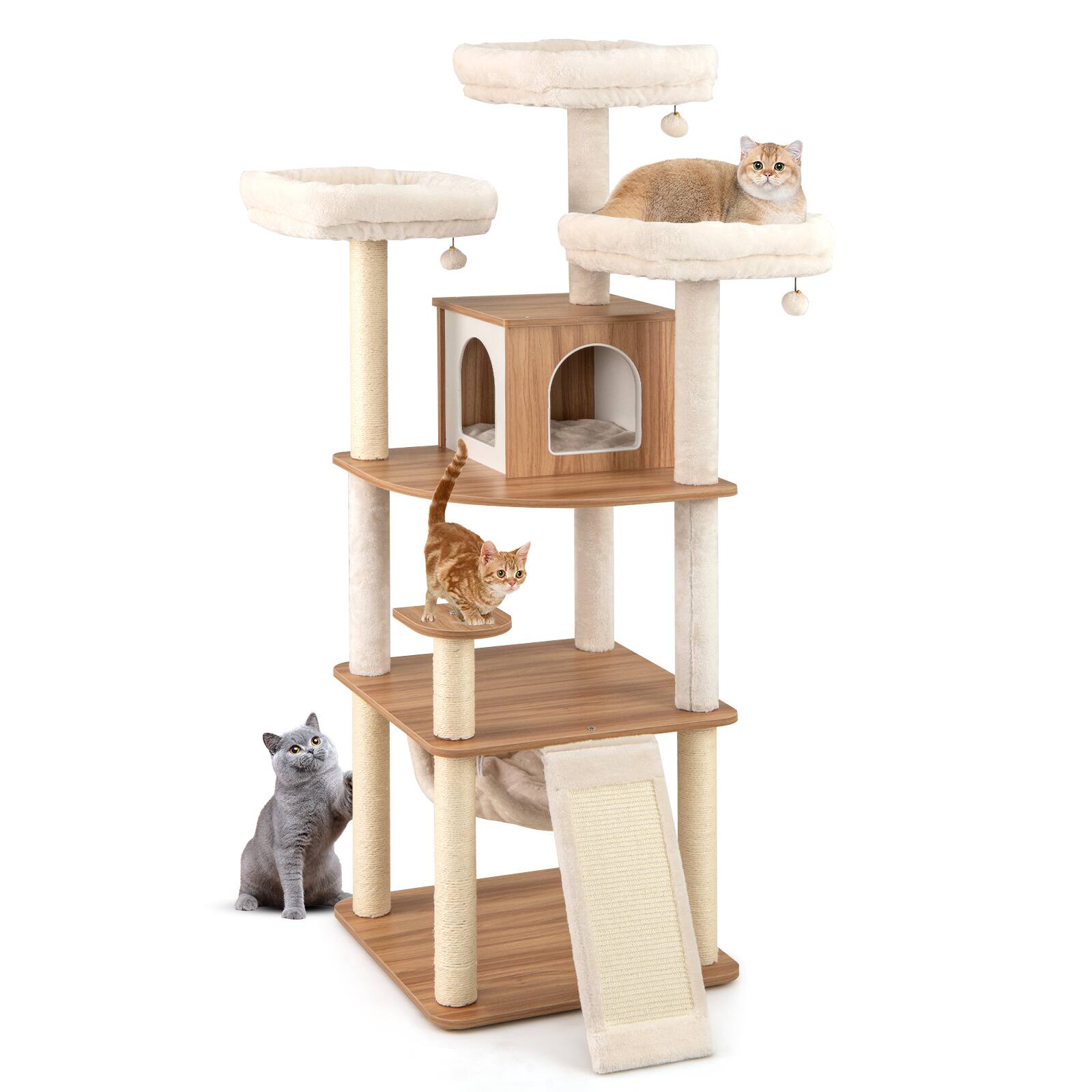 Alt View 9. Gymax - Gymax 68'' Large Cat Tower w/ 3 Padded Perches Condo Sisal Scratching Posts & Ramp.