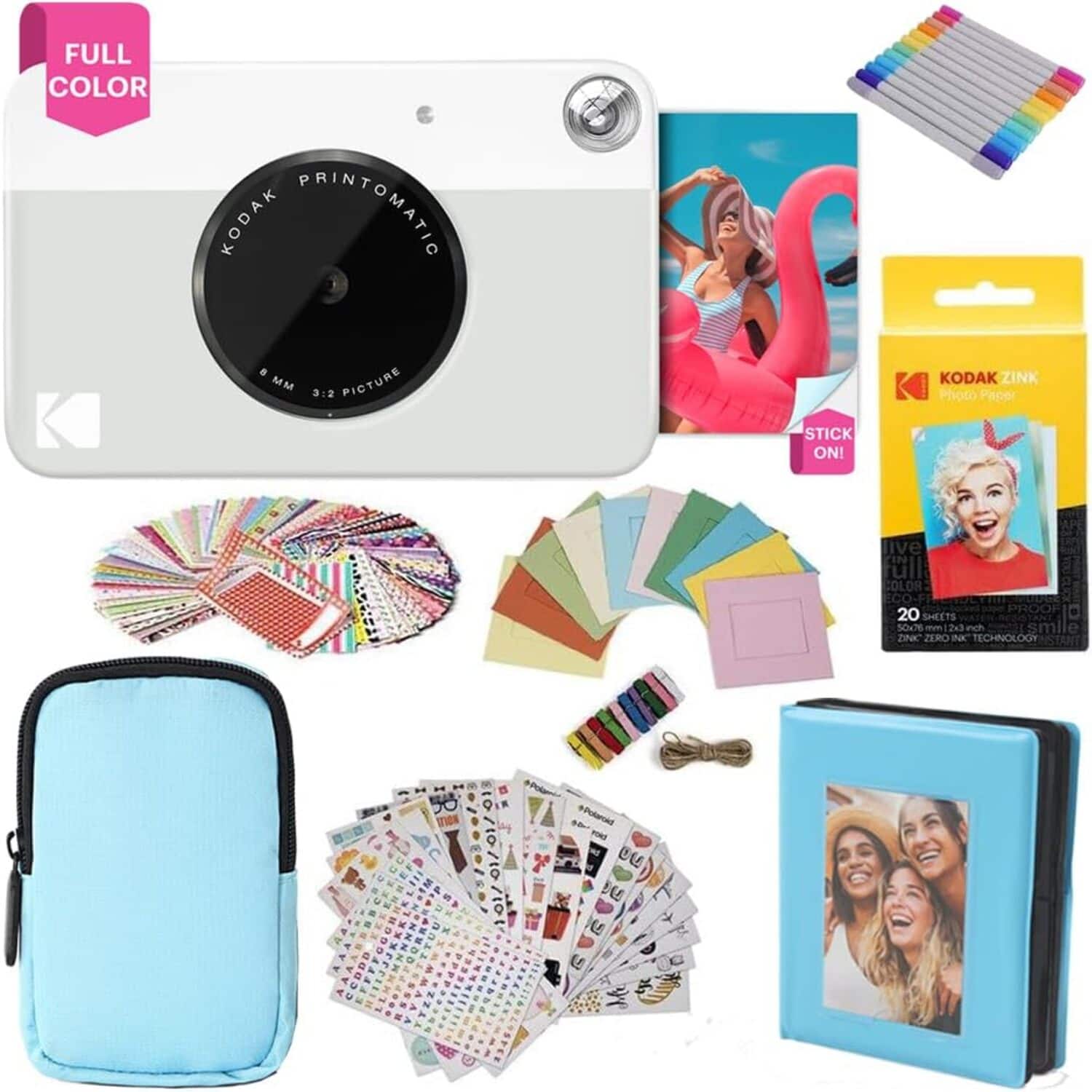 Kodak - Printomatic Full-Color Instant Print Camera Gift Bundle with Soft Case, Frames & More - Gray