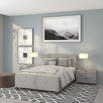Front. Emma + Oliver - Button Tufted Upholstered Platform Bed - Light Gray.