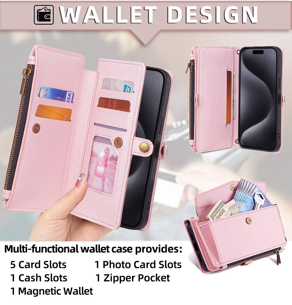 WALLET DESIGN

Multi-functional wallet case provides:
5 Card Slots
1 Photo Card Slots
1 Cash Slots
1 Zipper Pocket
1 Magnetic Wallet