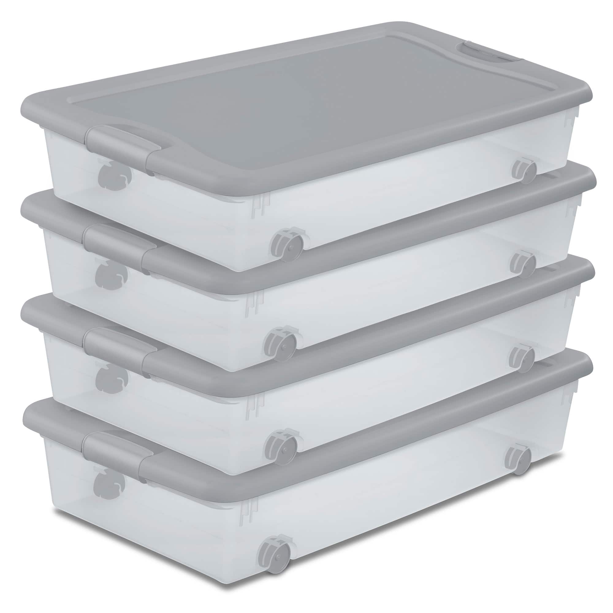 Sterilite - 56 Qt Wheeled Under Bed Storage Container, Plastic Bin, 4 Pack - Silver