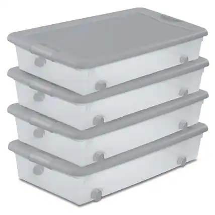 Front. Sterilite - Sterilite 56 Qt Wheeled Under Bed Storage Container, Plastic Bin, Silver, 4 Pack - Silver.