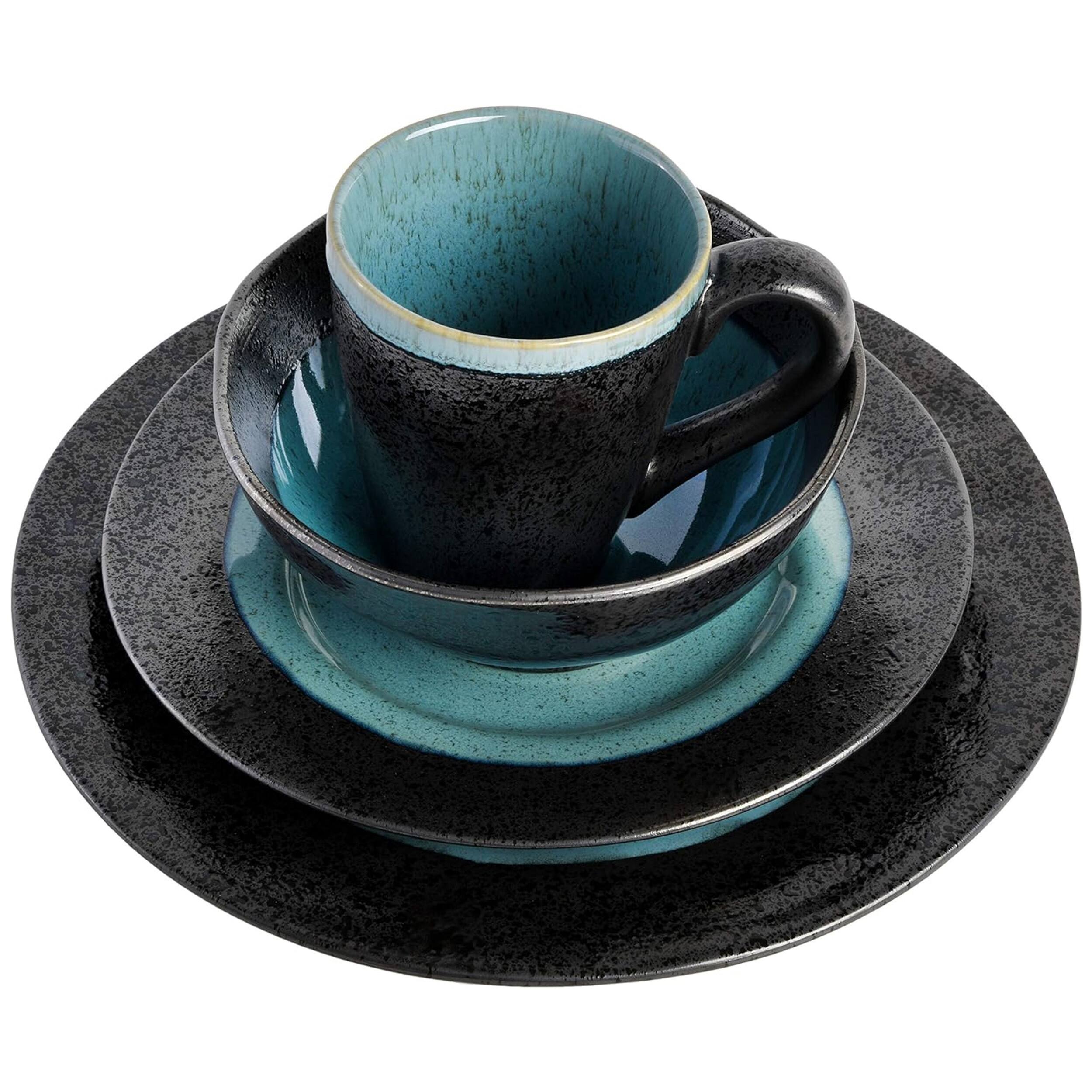 Alt View 2. Gibson - Gibson Elite Dragonstone 16 Piece Stoneware Reactive Glaze Dinnerware Set in Aqua - Aqua.