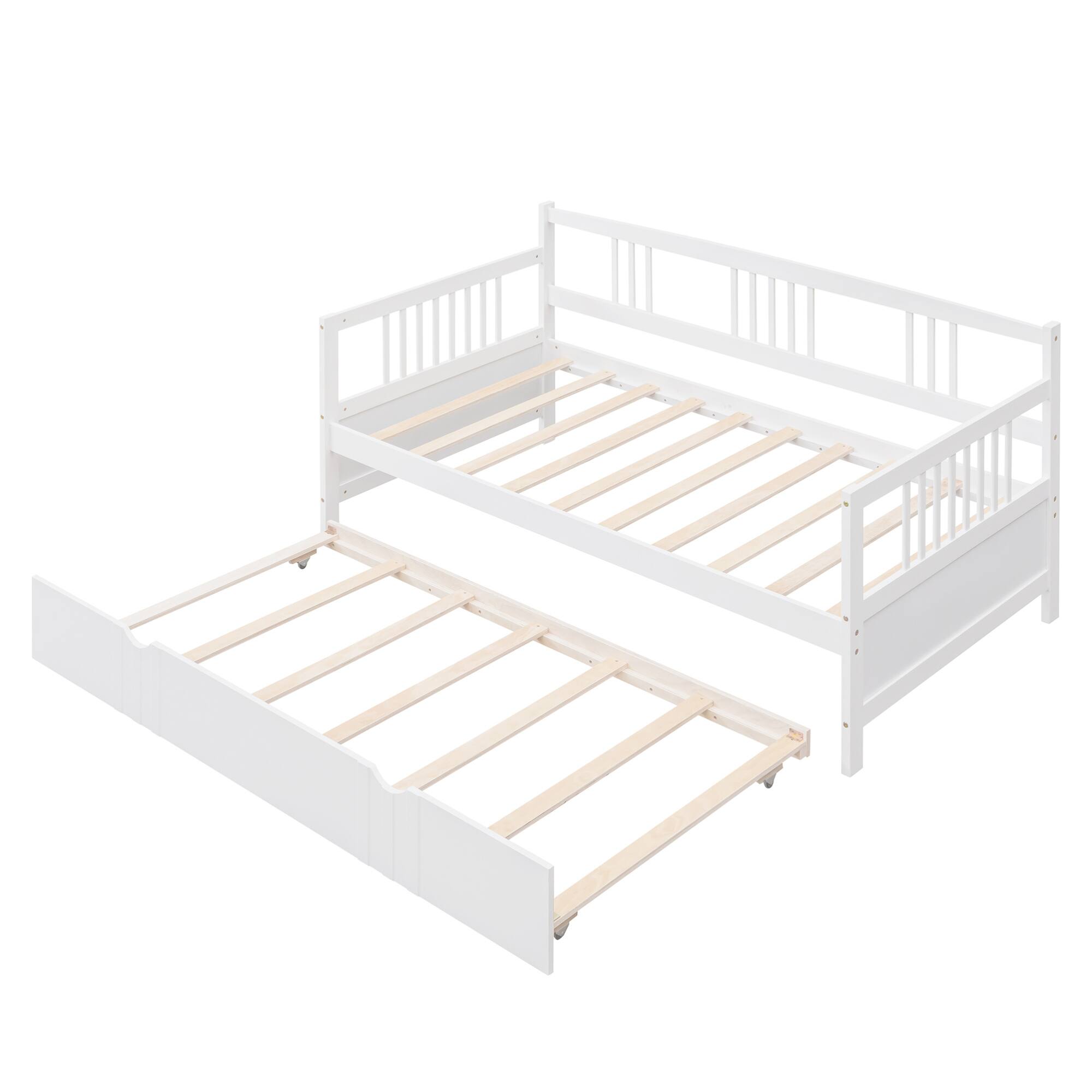 Alt View 4. GOODSILO - Twin Size Daybed with Trundle - Solid Wood Frame for Versatile Living Space Solutions - White.