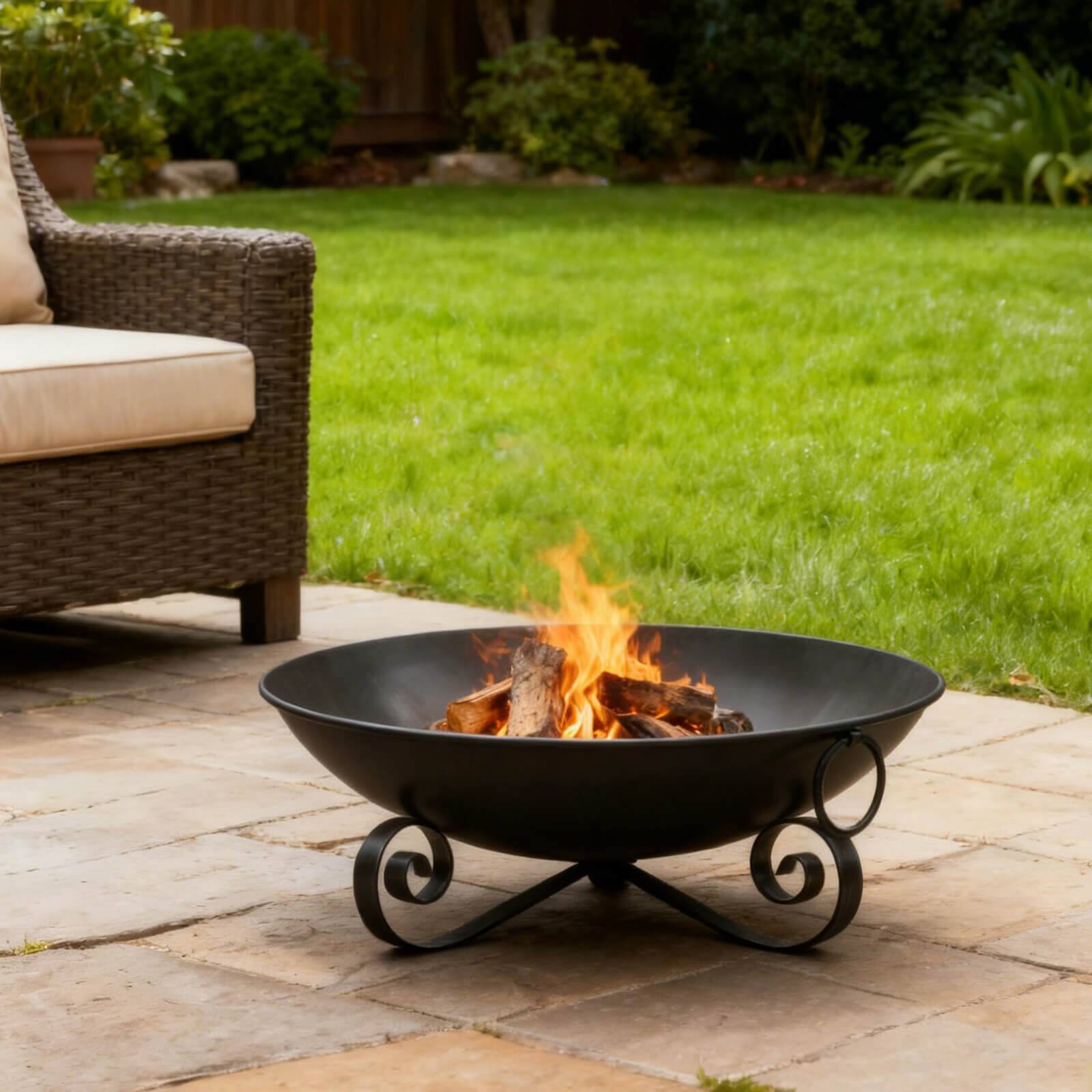 Alt View 3. Costway - Costway 24" Metal Fire Pit Bowl with Handles & Elevated Stand, Heat-resistant for Picnic - Black.