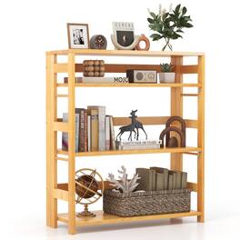 Gymax - 4-Tier Bookshelf Floor Storage Shelf w/ Rubber Wood Frame Anti-Toppling Kits - Natural