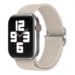 StrapsCo - Braided Stretch Band Nylon Watch Strap For Apple Watch - 44mm/45mm/46mm/49mm (Medium-Long) - Beige