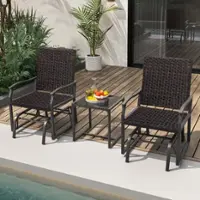 Costway 3 PCS Patio Gliding Set with Tempered Glass Coffee Table Quick Dry Foam Wicker All Weather - Mix Brown - Front_Zoom
