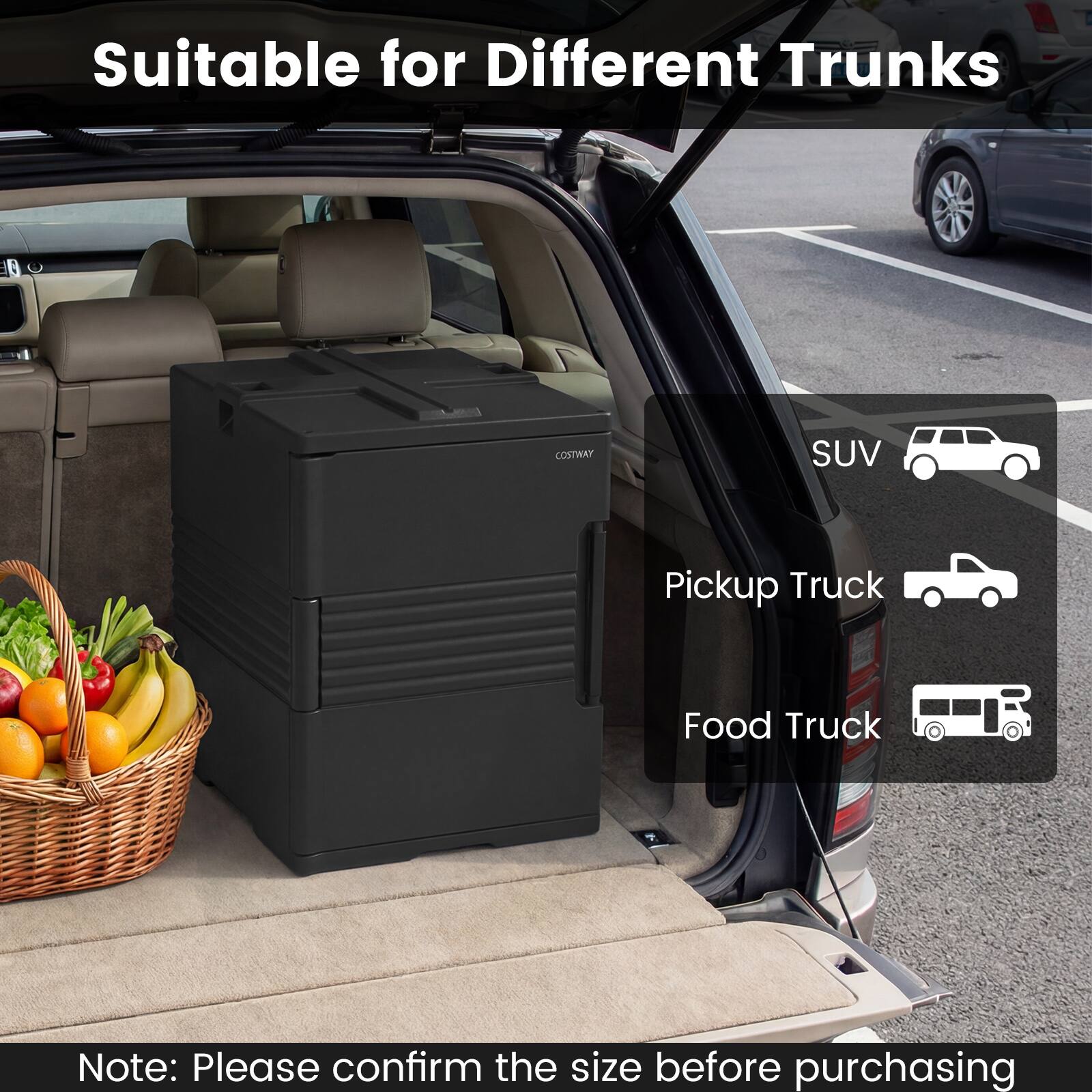 Suitable for Different Trunks

COSTWAY

SUV
Pickup Truck
Food Truck

Note: Please confirm the size before purchasing