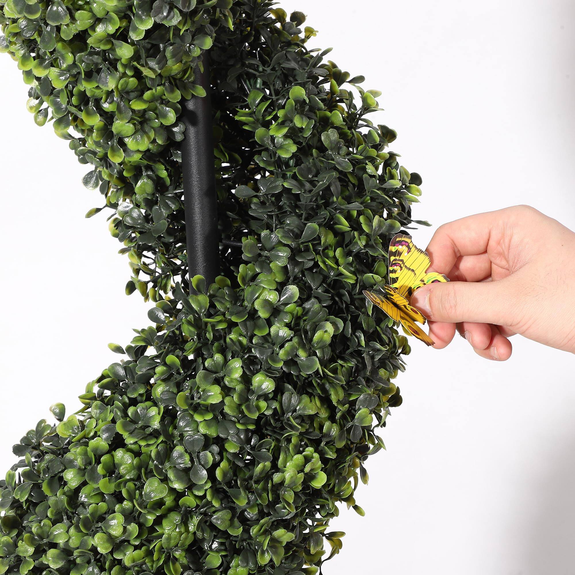 Angle. Homhougo - 2Pcs 4 FT Artificial Boxwood Spiral Topiary Trees, Artificial Plants Outdoor with Simulation Decor, Evergreen Faux Tree - Green.