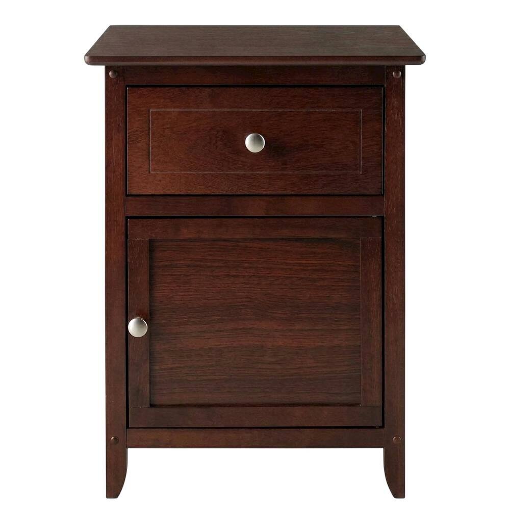Left. FurniFact - Farmhouse End Table With Storage in Walnut Finish, Wooden Side Table And Drawer - Walnut.