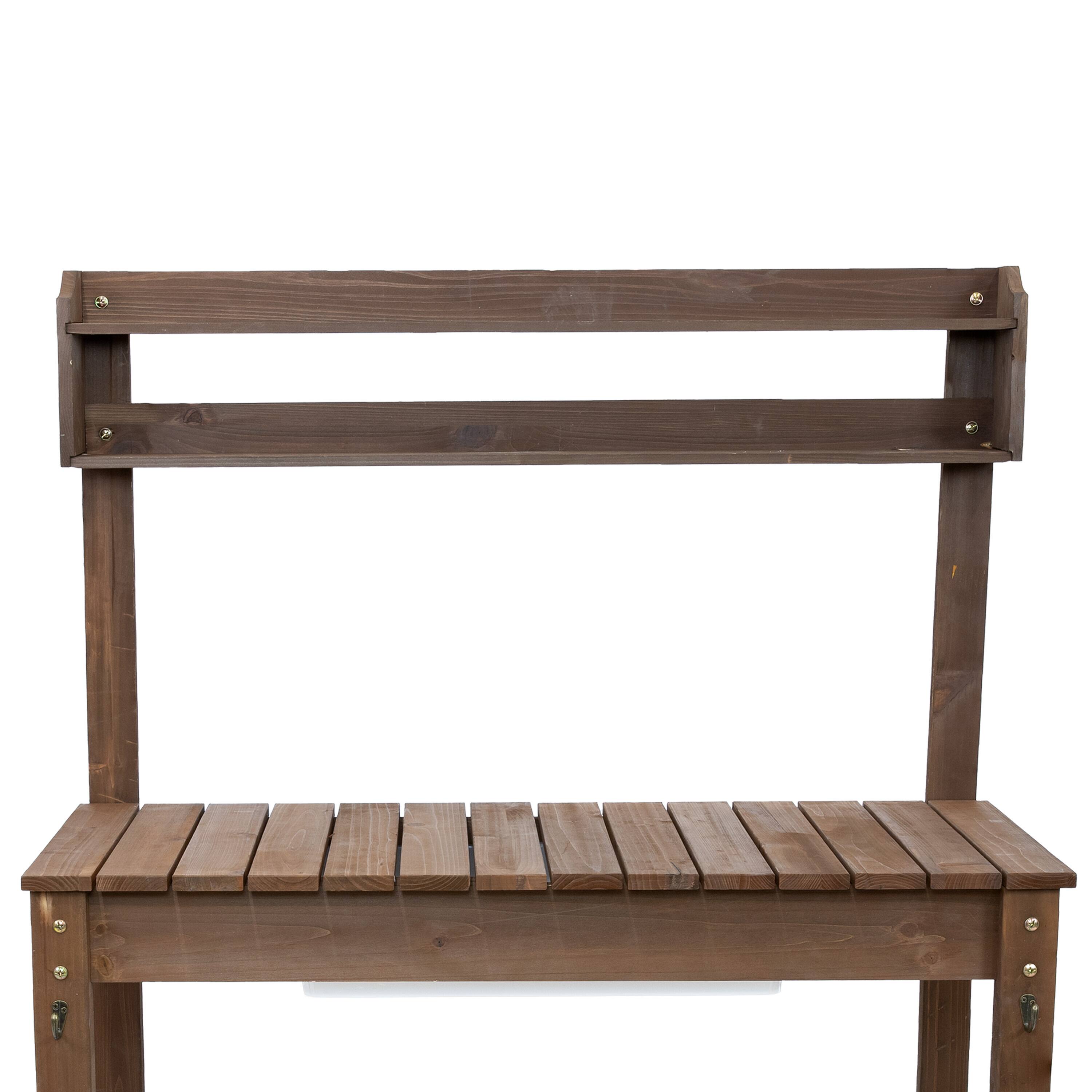 Alt View 9. Sunnydaze - Wheeled Wood Outdoor Potting Bench with Dry Sink - 39.25" - Brown.