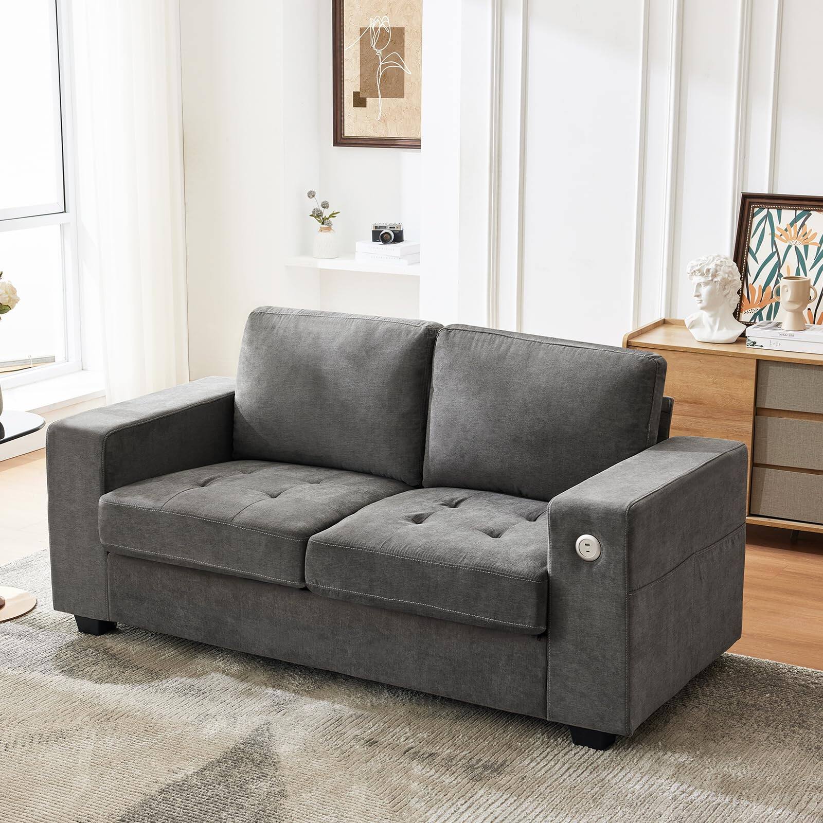 Left. Babevy - 70” Loveseat Sofa, Comfy Couches for Living Room, Cloud Couch with USB/Type-C Charging Ports & Removable Covers - Grey.