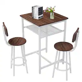 Ecooso - Bar table, equipped with 2 bar stools , with backrest and partition (Rustic - Brown