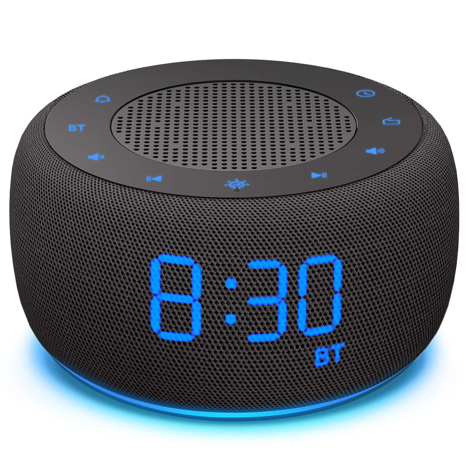Dazzed Corner - Dimmable Display Digital Clock, Bedside Alarm Clock with Bluetooth Speaker & FM Radio - Black