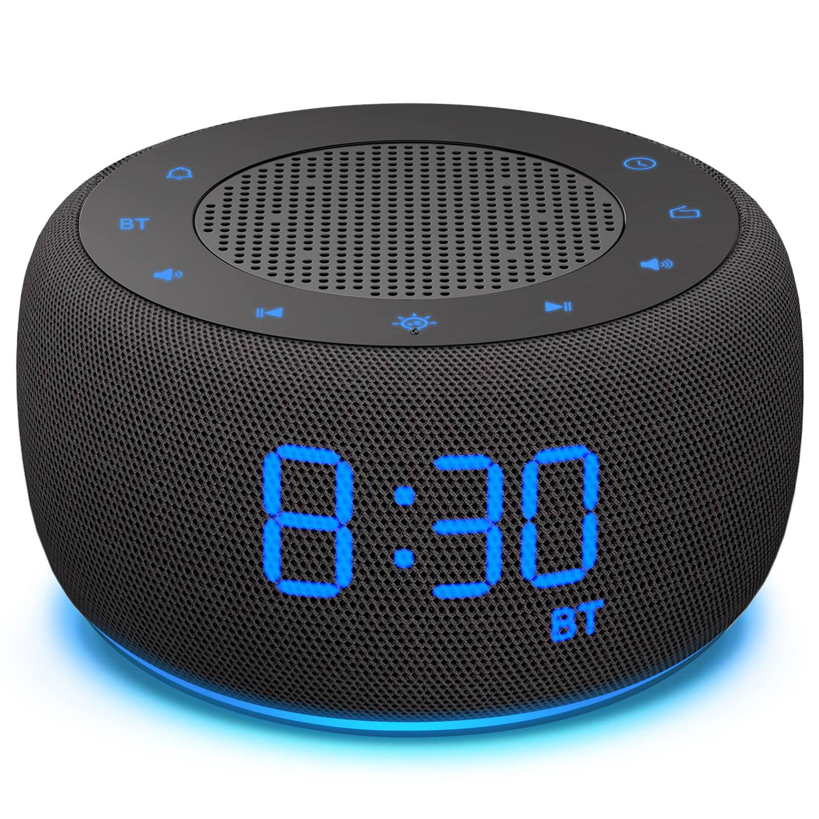 Front. Dazzed Corner - Dimmable Display Digital Clock, Bedside Alarm Clock with Bluetooth Speaker & FM Radio - Black.