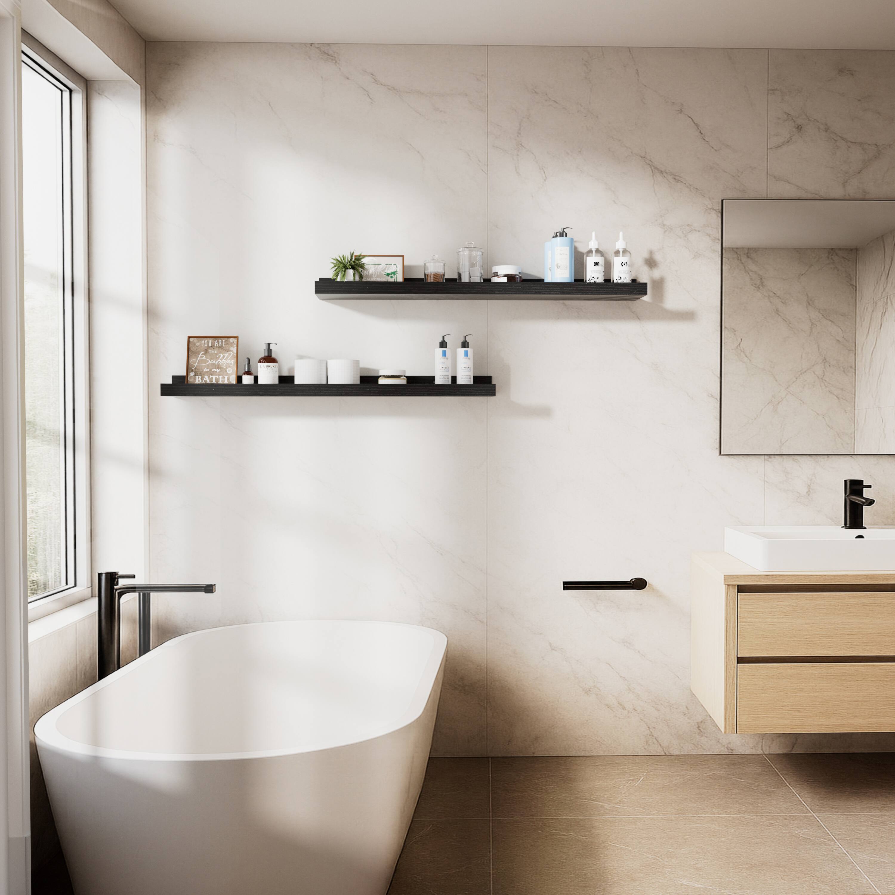 Alt View 2. BOMEDA - 2 Pack 36 in Floating Picture Ledge Wall Shelves, Rustic Wooden Shelf for Books, Frames & Decor Display Floating Shelves - Black.