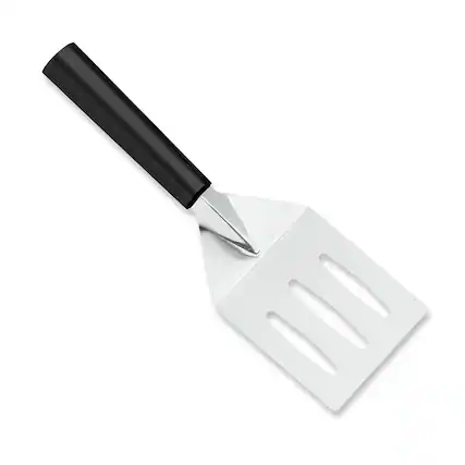 Front. Rada - Cutlery Turnover Large Faced Slotted Turner Spatula, Black Handle - Black.
