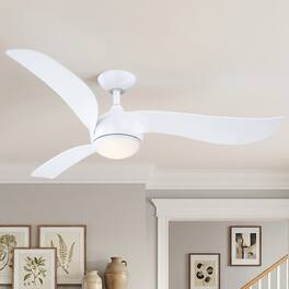 Parrot Uncle - 52 Inch Modern LED Chandelier Ceiling Fan with Remote Control and 6 Speed DC Motor - White