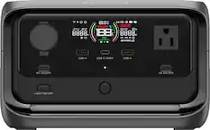 ECOFLOW i Says (+) (1)4 III AOU 88.8 mn Mins OVERLOAD 80888 TRE INPUT OUTPUT 60Hz 8888 W 188 % 8888 W PORT UPS USB-A USB-C 100W USB-A DC ON/OFF AC ON/OFF LIGHT ON/OFF