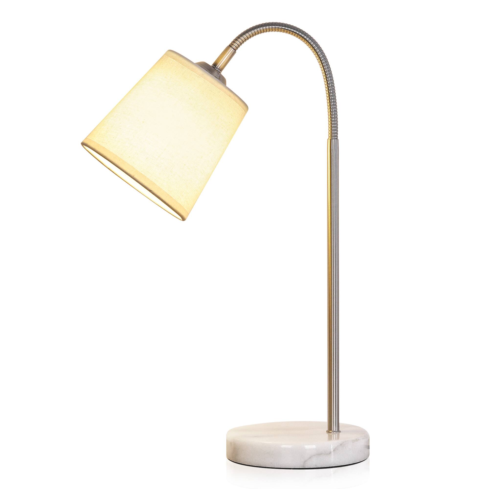 Alt View 3. Oumilen - Modern Gooseneck Desk Lamp with Marble Base Adjustable Arm & White Fabric Shade, E26 Socket, UL Plug for Bedroom, Office.