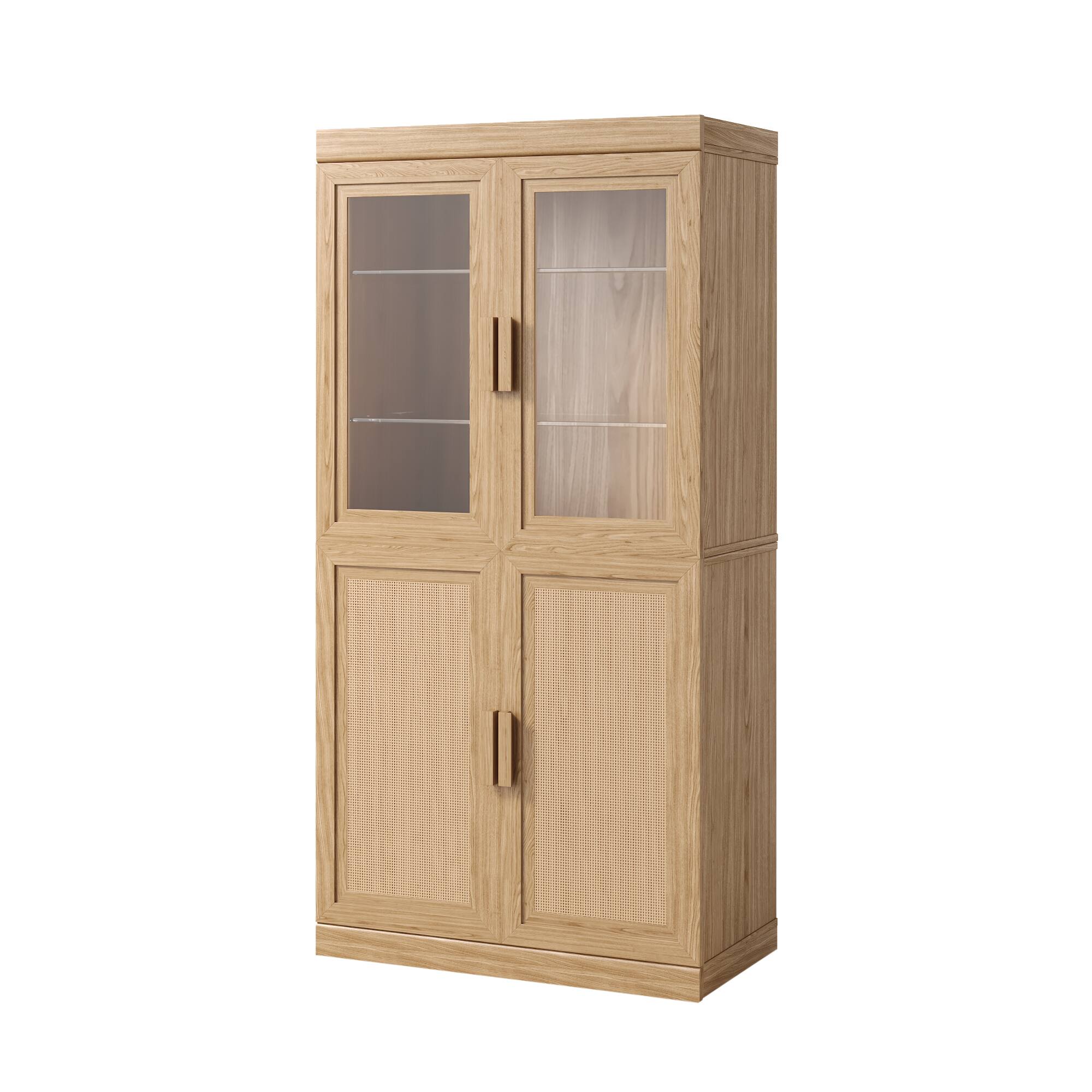 Angle. PexFix - Farmhouse Sideboard & Food Pantry, 62" H Solid Wood Cabinet with Woven Doors and Adjustable Shelves – Ideal for Entryway - Natural.