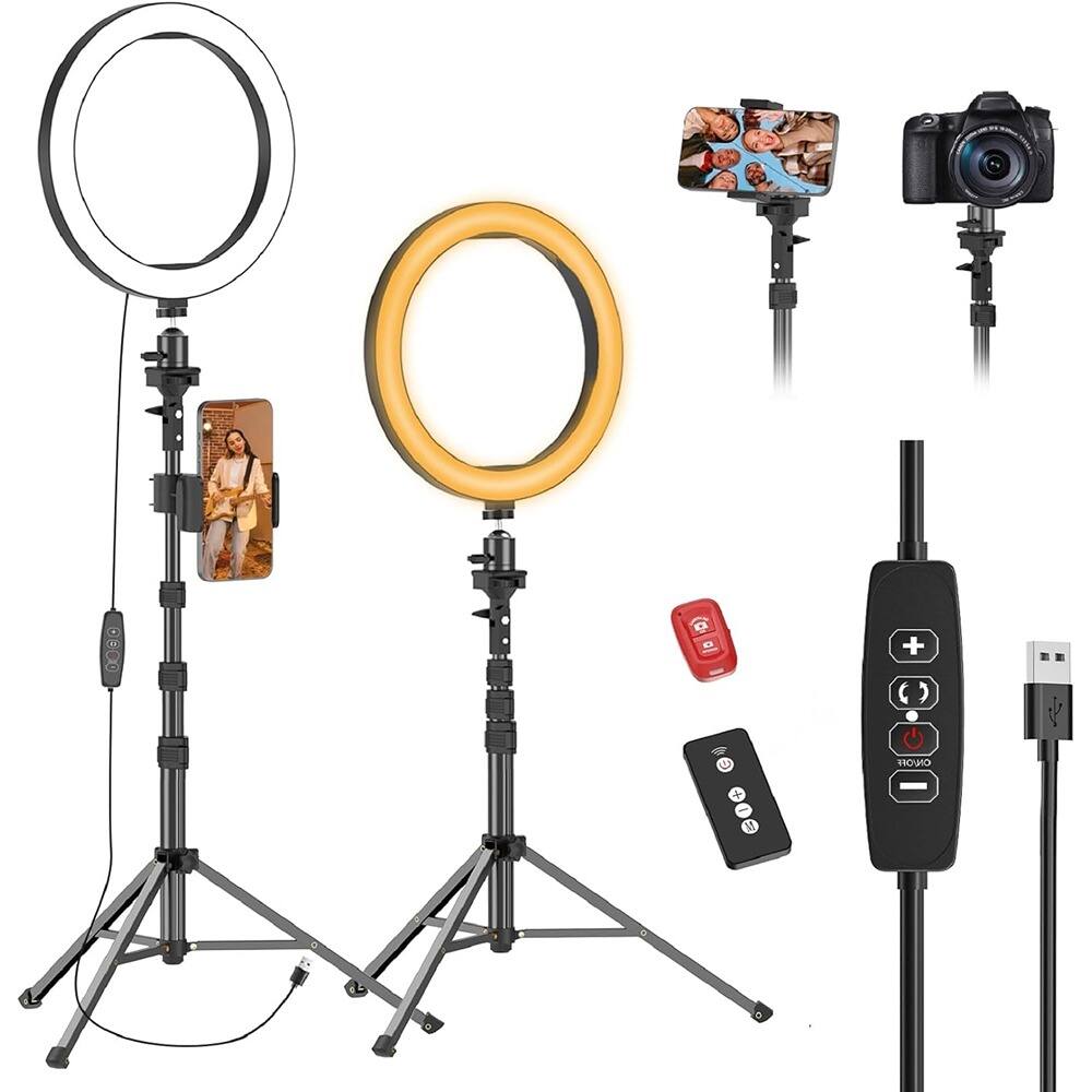 PARKER SLATER - 10" dimmable LED ring light with 55" tripod and phone holder for selfies, photography, makeup, YouTube, and live stream