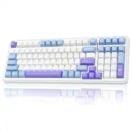 AULA - F99, 99-Key, Wireless, Hot Swappable, Mechanical Gaming Keyboard, RGB, 5-Layer Padding, 8000 mAh Battery - Blue Purple White