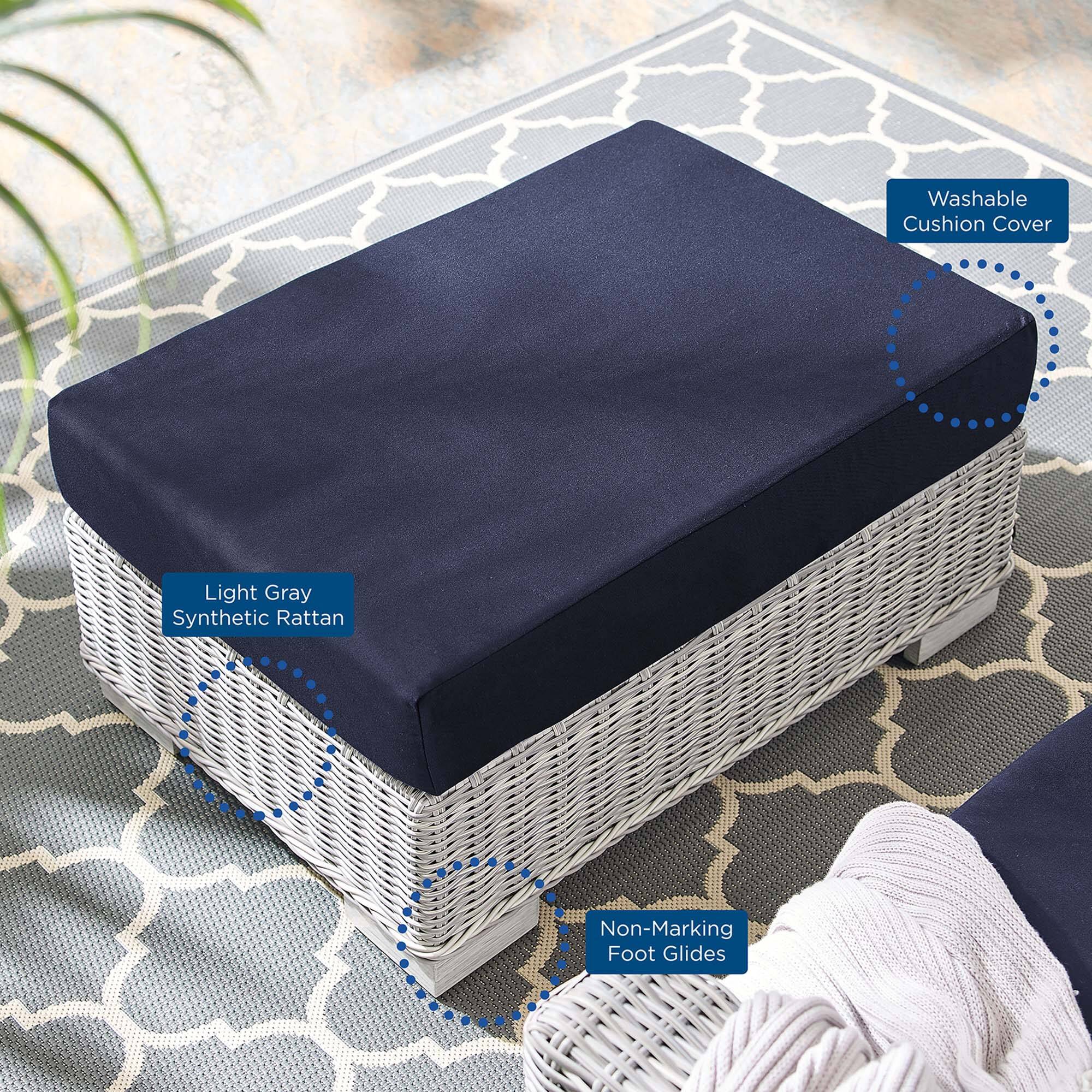 - Washable Cushion Cover
- Light Gray Synthetic Rattan
- Non-Marking Foot Glides