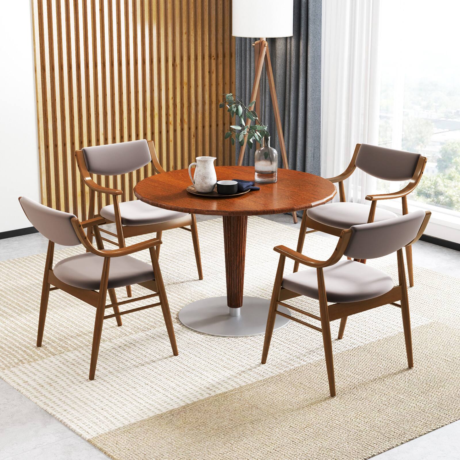 Alt View 3. Gymax - Gymax Set Of 4 Velvet Dining Chair w/ Padded Seat & Back Armrests Rubber Wood Frame Brown - Walnut, Brown.