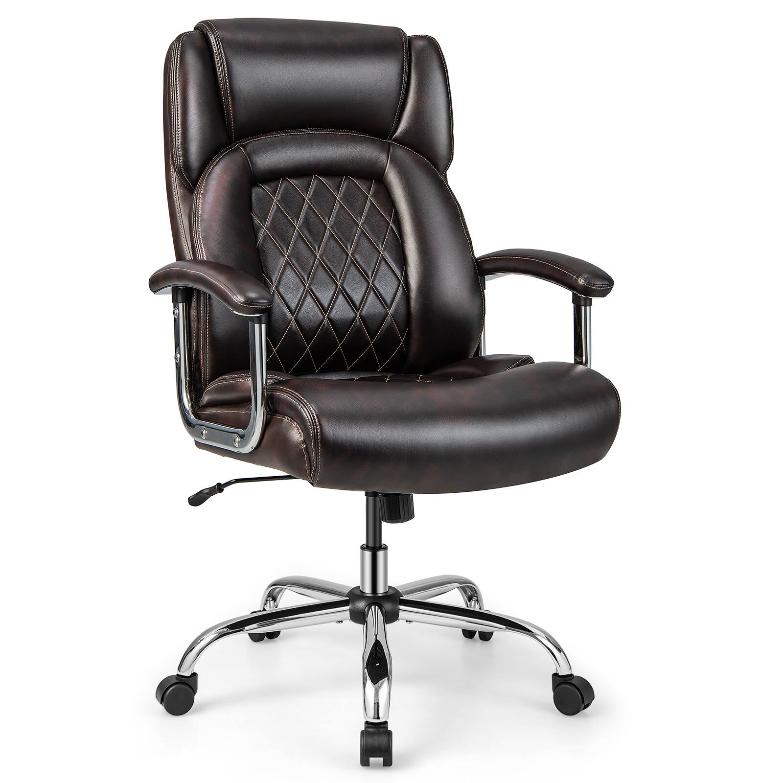 Costway - 500LBS Adjustable Office Chair Adjustable Leather Task Chair - Brown