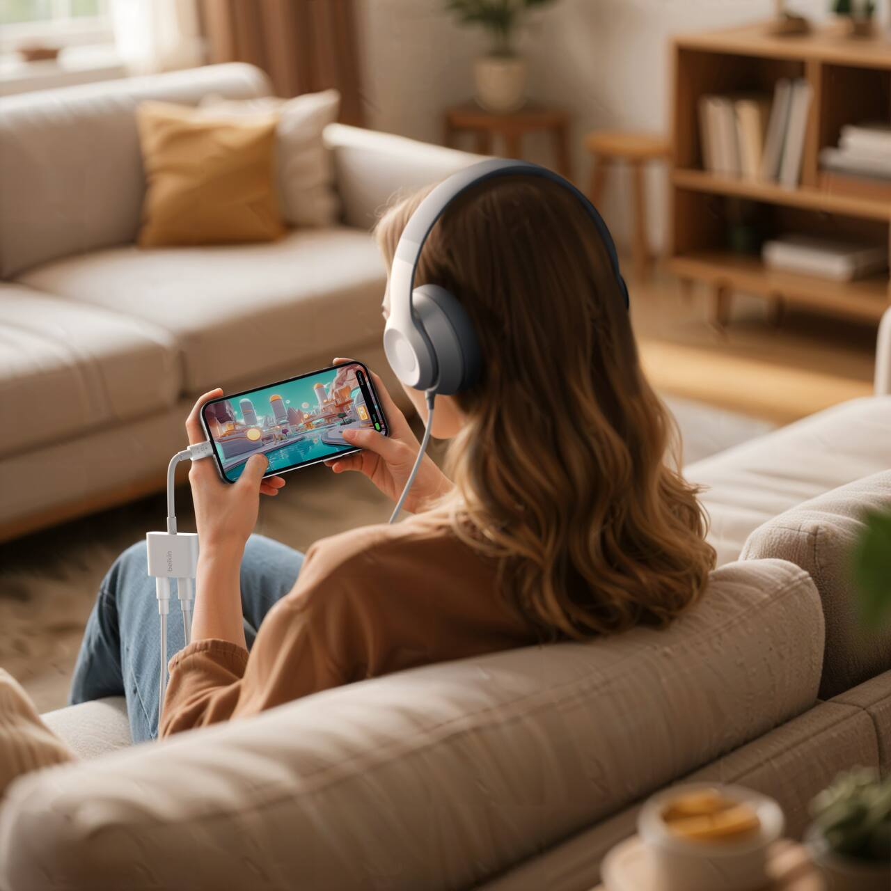 Alt View 5. Belkin - RockStar Lightning to 3.5mm Audio Cable + Audio Charger Splitter, 2-in-1 Aux iPhone Headphone and Charger Adapter - White.