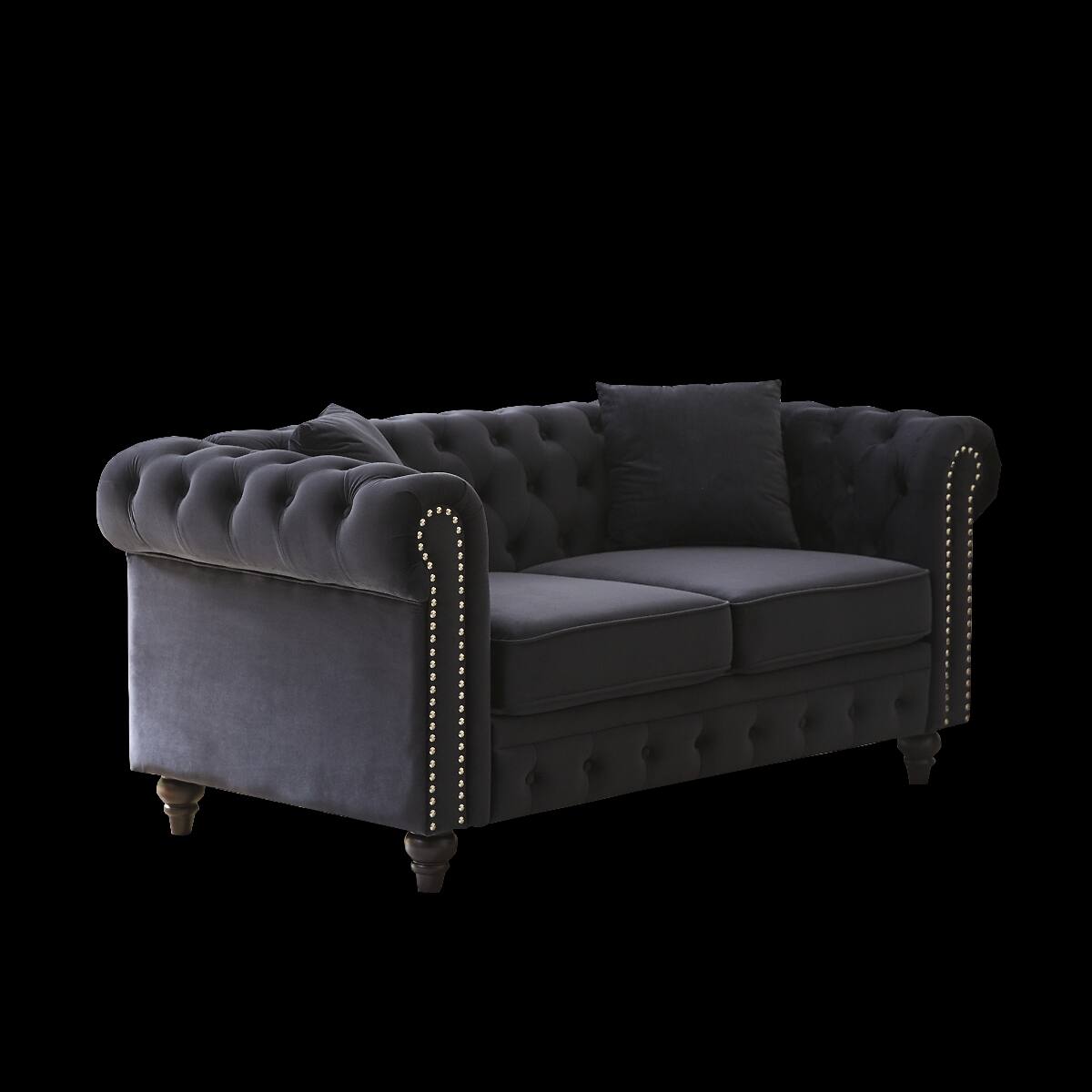 Alt View 8. Ropilly - Ropilly Black Velvet Chesterfield Sofa, Button Tufted 2 Seat Living Room Sofa with Pillows - Black.