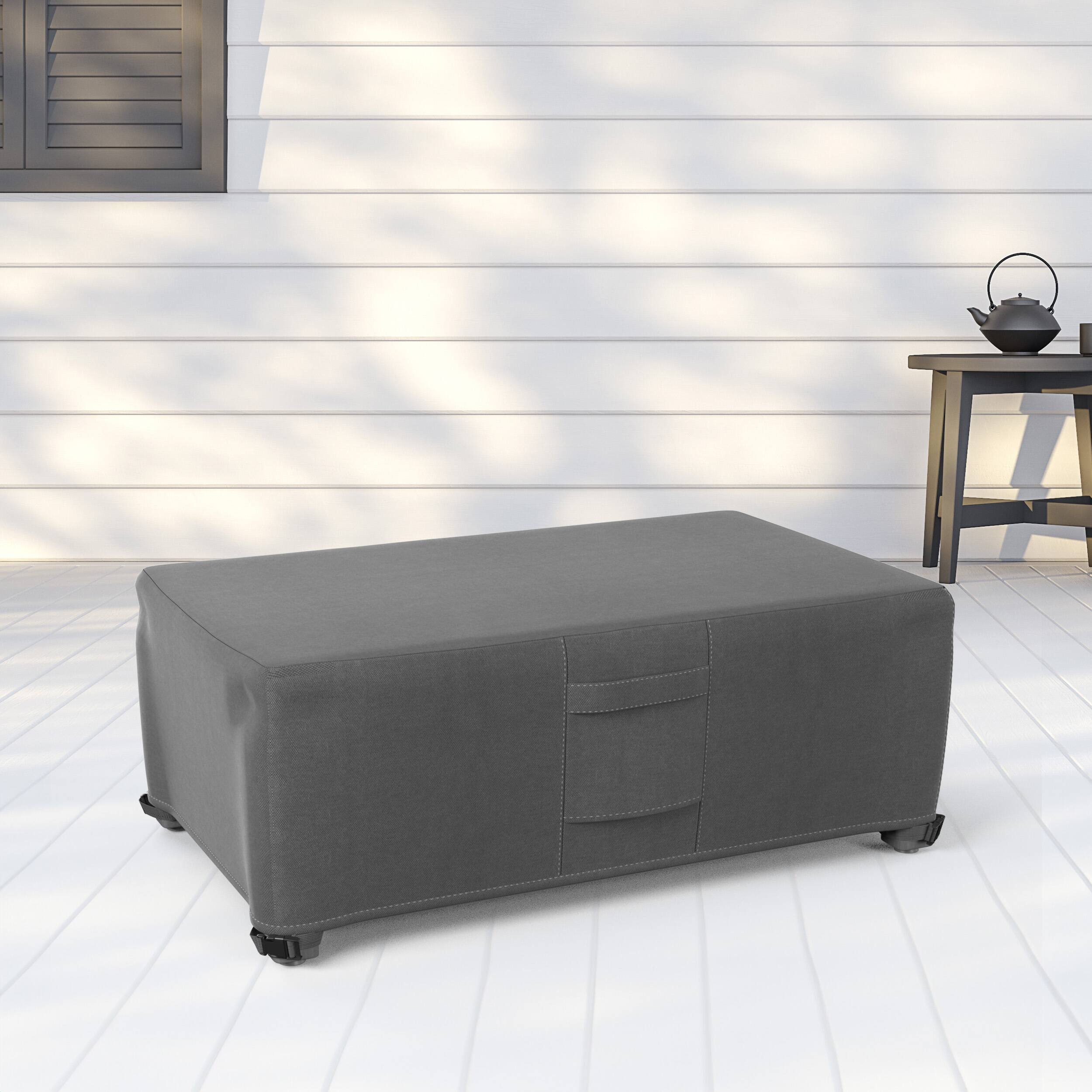Alt View 3. KHOMO GEAR - Heavy-Duty Patio Coffee Table Cover, Waterproof Outdoor Furniture Protector, Fade & Weather Resistant - Grey.