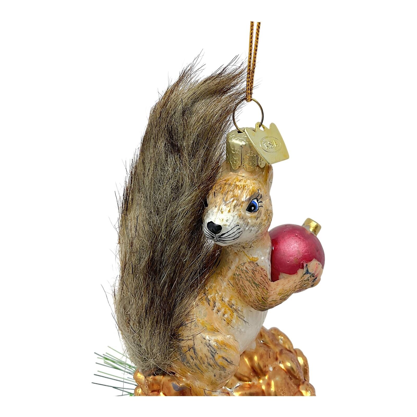 Angle. Kurt S Adler - Kurt Adler Noble Gems Brown Squirrel on Pinecone Glass Christmas Tree Ornaments 6 inch - Brown.