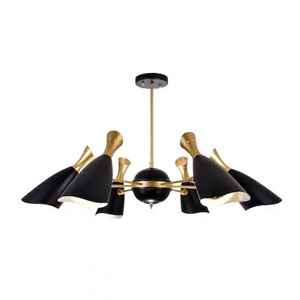 Front. CWI Lighting - Rolin 12 Light Down Chandelier With Matte Black & Satin Gold Finish - Matte Black & Satin Gold.