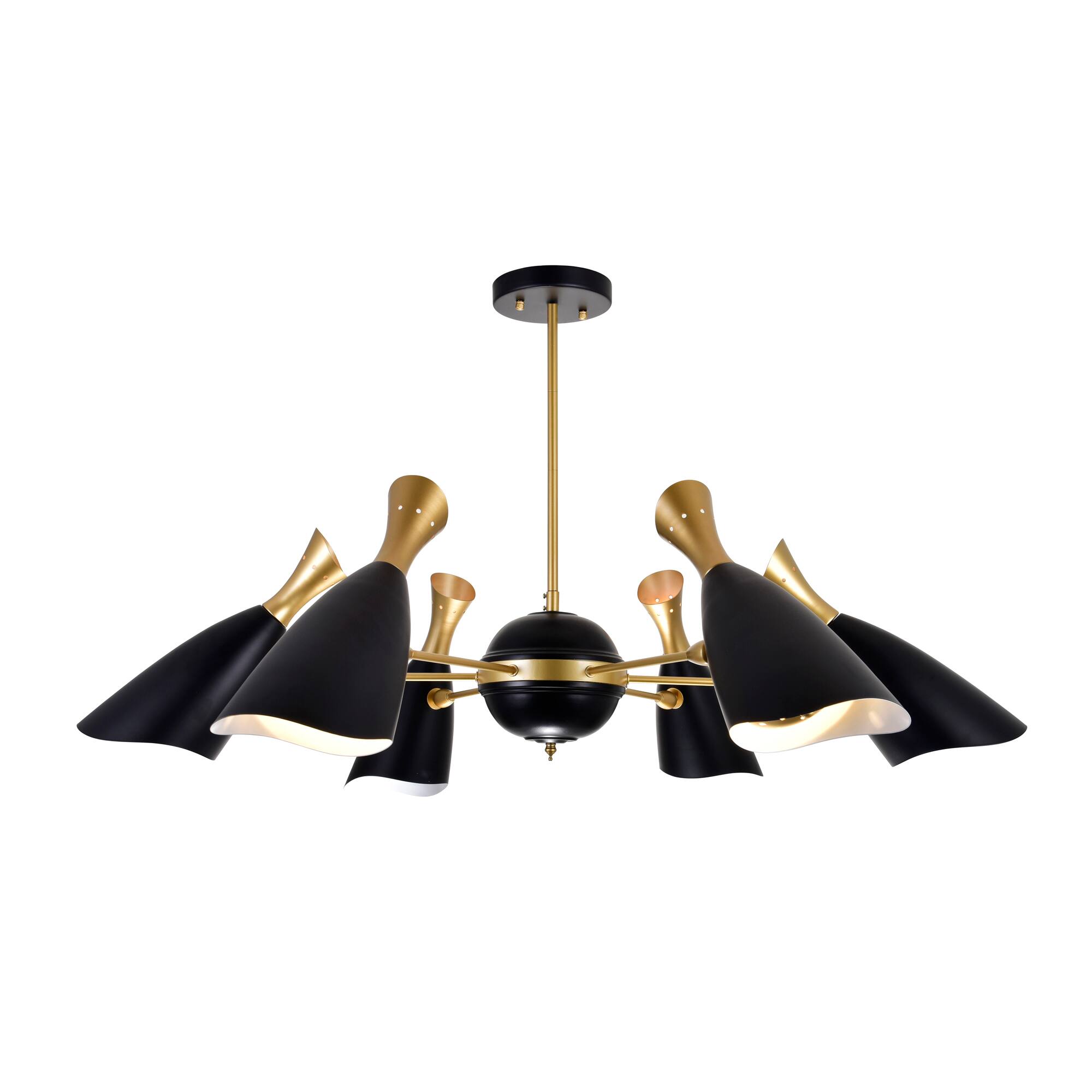 CWI Lighting - Rolin 12 Light Down Chandelier With Finish - Matte Black & Satin Gold