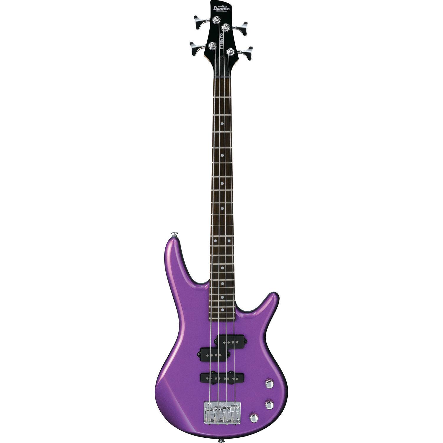 Front. Ibanez - Ibanez GSRM20MPL Mikro Short-Scale 4-String Bass Guitar - Metallic Purple - Metallic Purple.