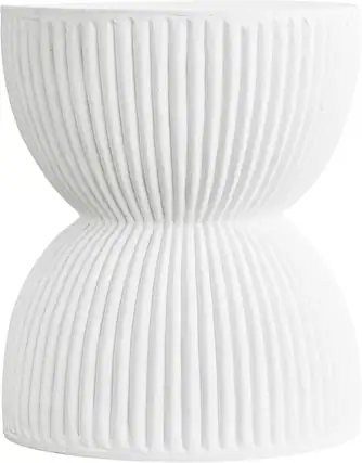 Front. LeisureMod - Spire Modern Ribbed Hourglass Accent Table, Fiberstone Indoor/Outdoor End Table & Plant Stand, Fully Assembled - White.