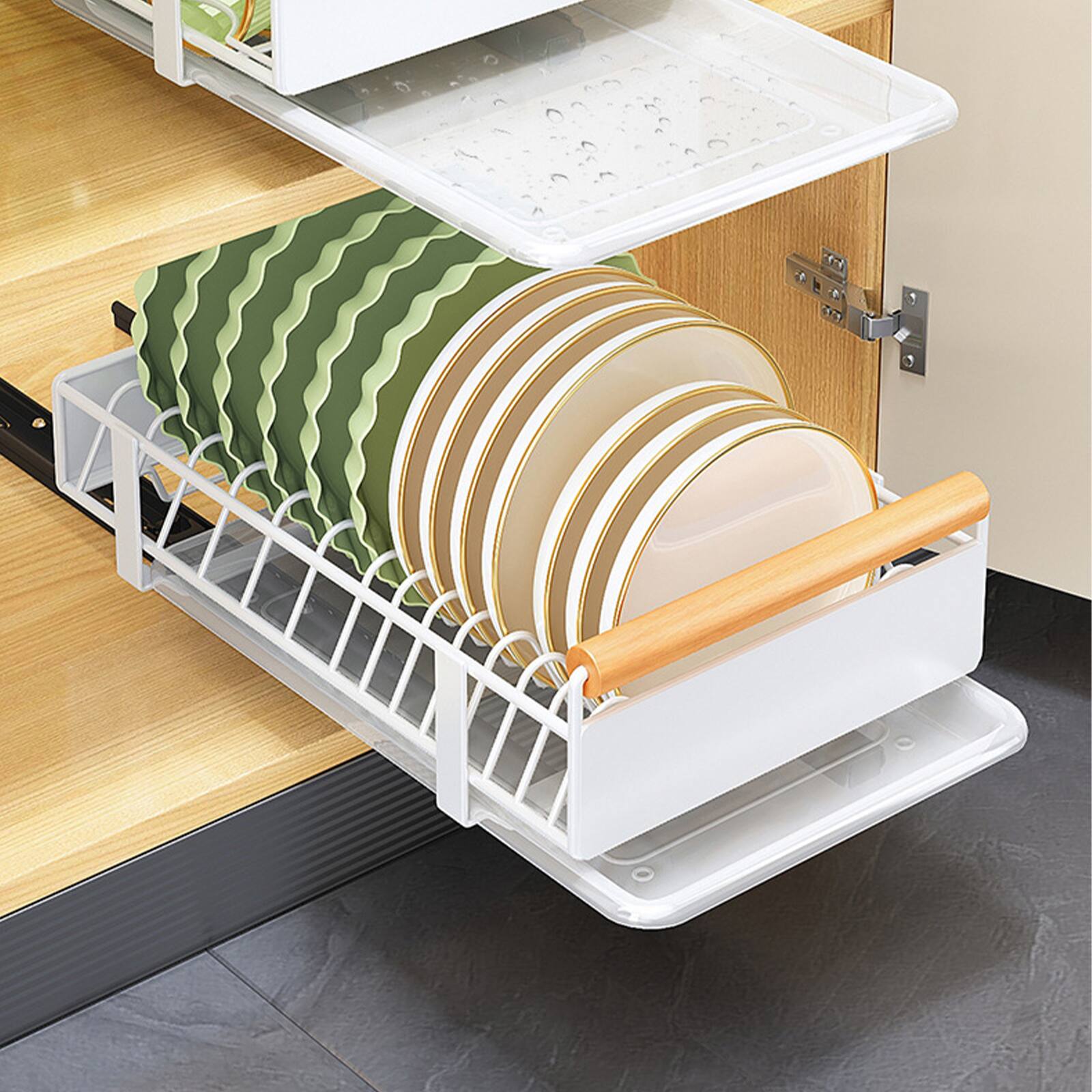 Alt View 3. GARVEE - 1Pcs Carbon Steel Pull-Out Cabinet Under-Sink Rack, Multi-Function Kitchen Rack Under The Sink Seasoning Dish Rack,White - White.