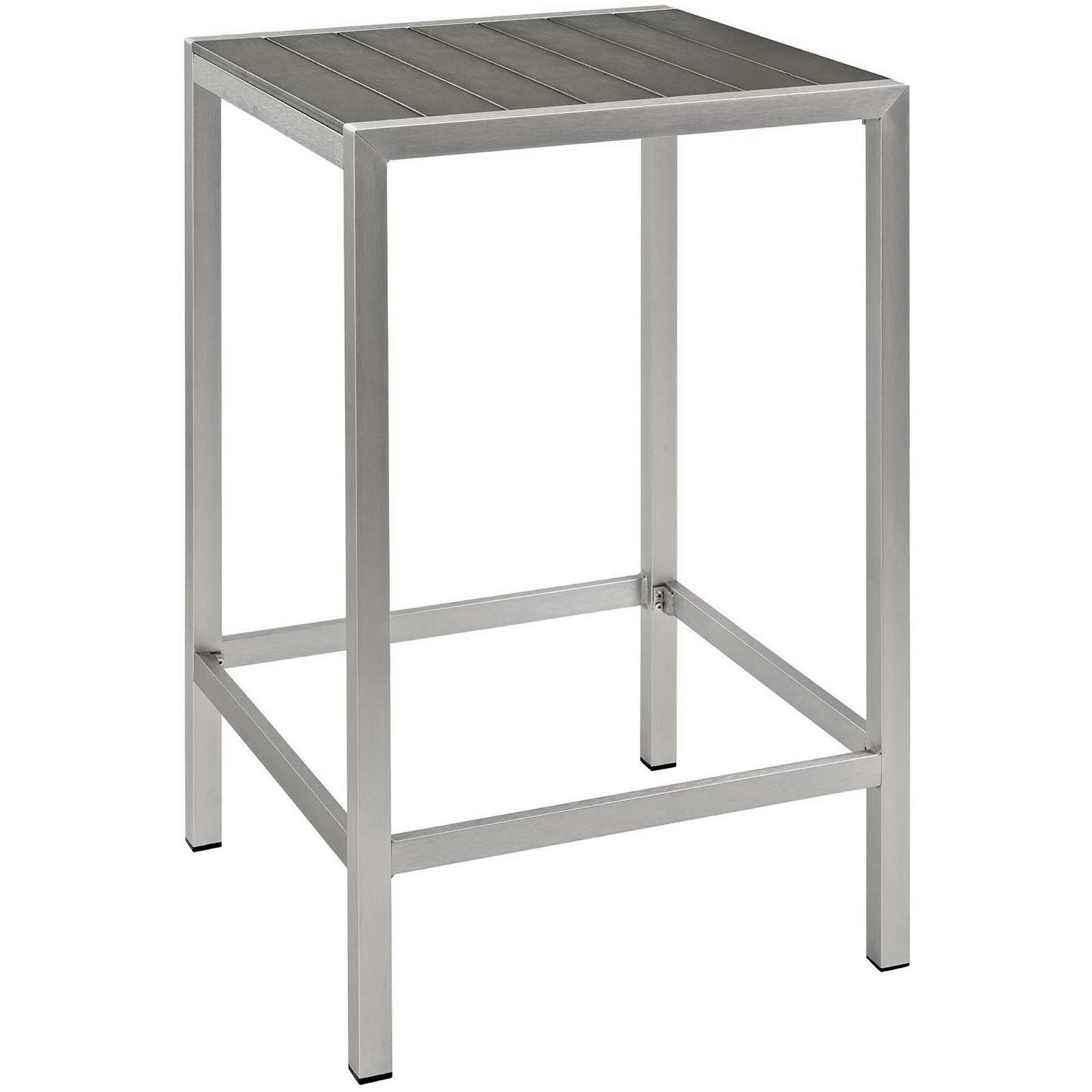 Alt View 1. Modway - Shore 3-Piece Outdoor Patio Aluminum Pub Set - Bar Table and Two Cushioned Barstools, Anodized Frame, 43.5 in Bar Height - Gray.