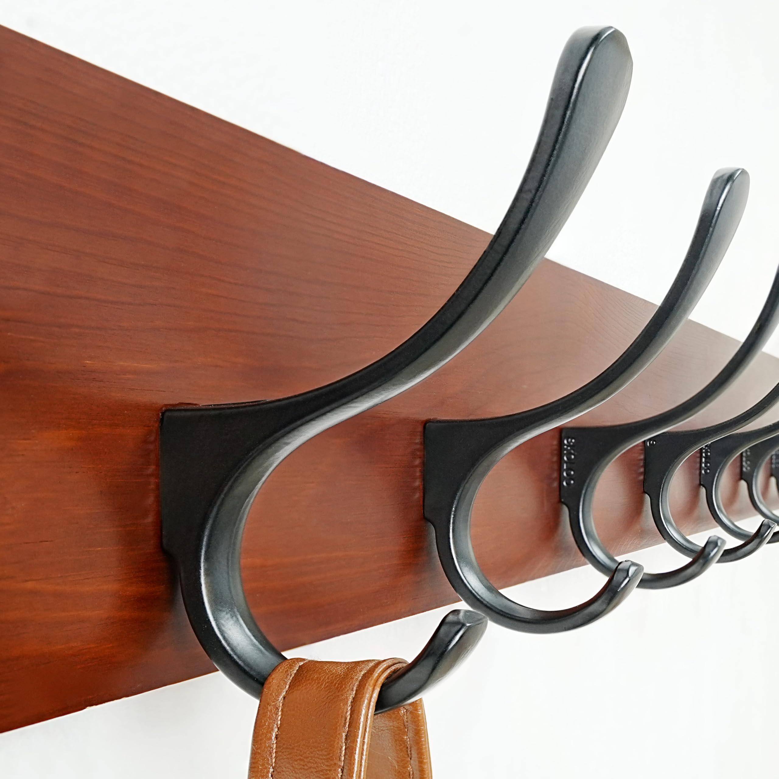 Alt View 3. Hirose Alice - Coat Rack Wall Mount - Wooden Hook Hanger With 6 Hooks For Hanging Coats Hats Clothing Scarfs & - Brown(6 Hooks)-1.