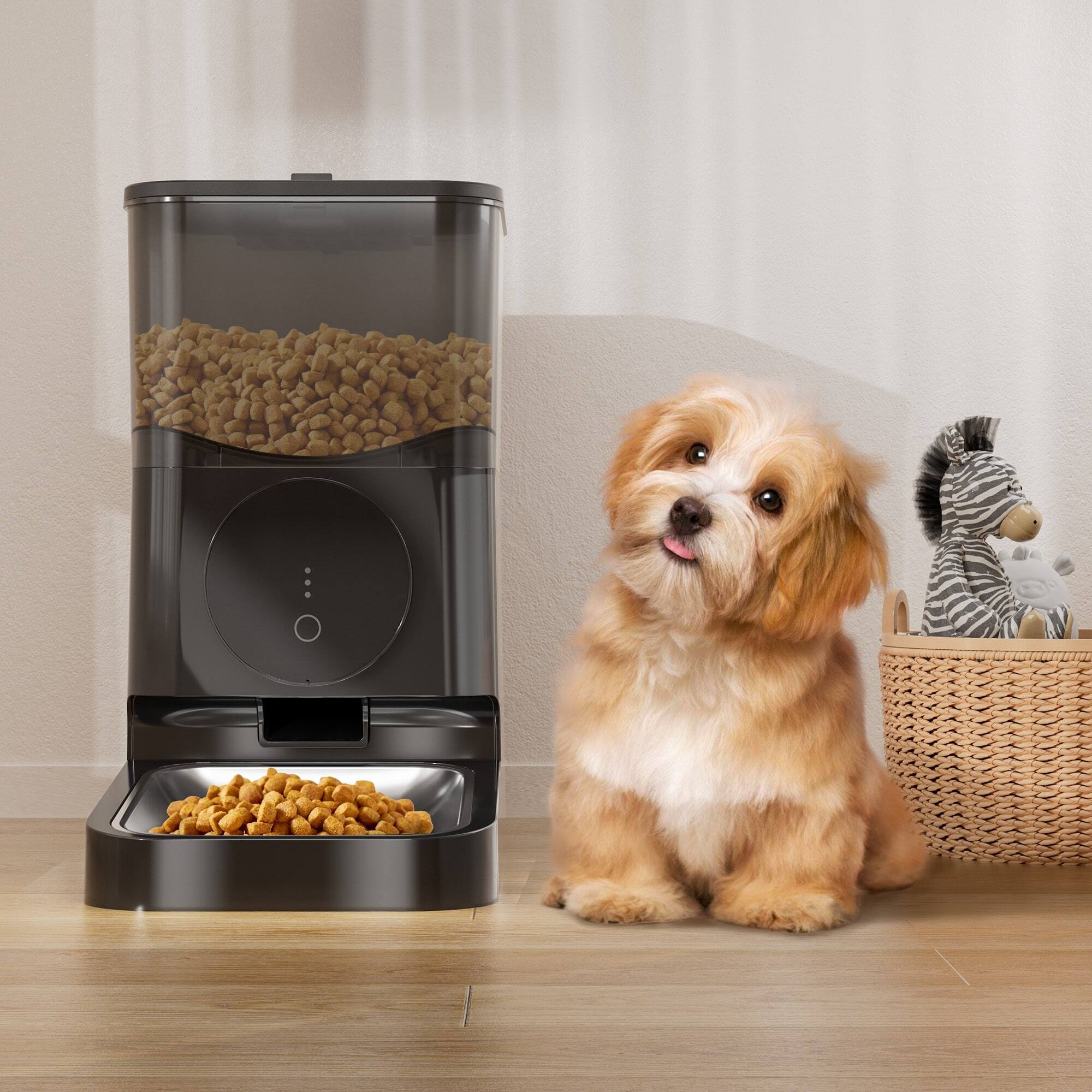 Alt View 4. U-HOMY - 4L Automatic Pet Feeder with APP Control, Dual Power Supply, and Stainless Steel Bowl for Cats & Small Dogs - Black.