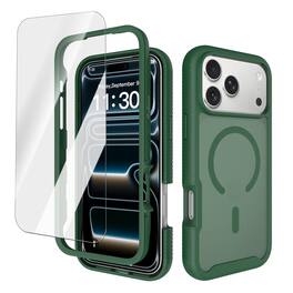 Dteck - Magnetic Matte Case for Apple iPhone 17 Pro Max,Military-Grade Shockproof Cover with HD Tempered Glass,Translucent Cover - Green