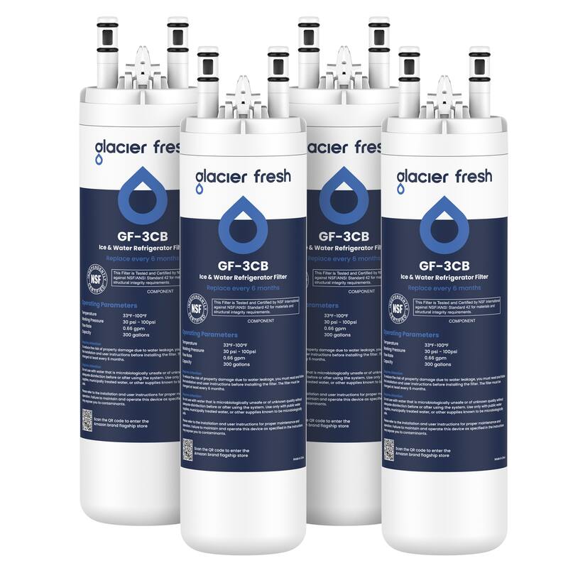 GLACIER FRESH - WF3CB Refrigerator Water Filter Replacement for PureSource 3, 4 Pack
