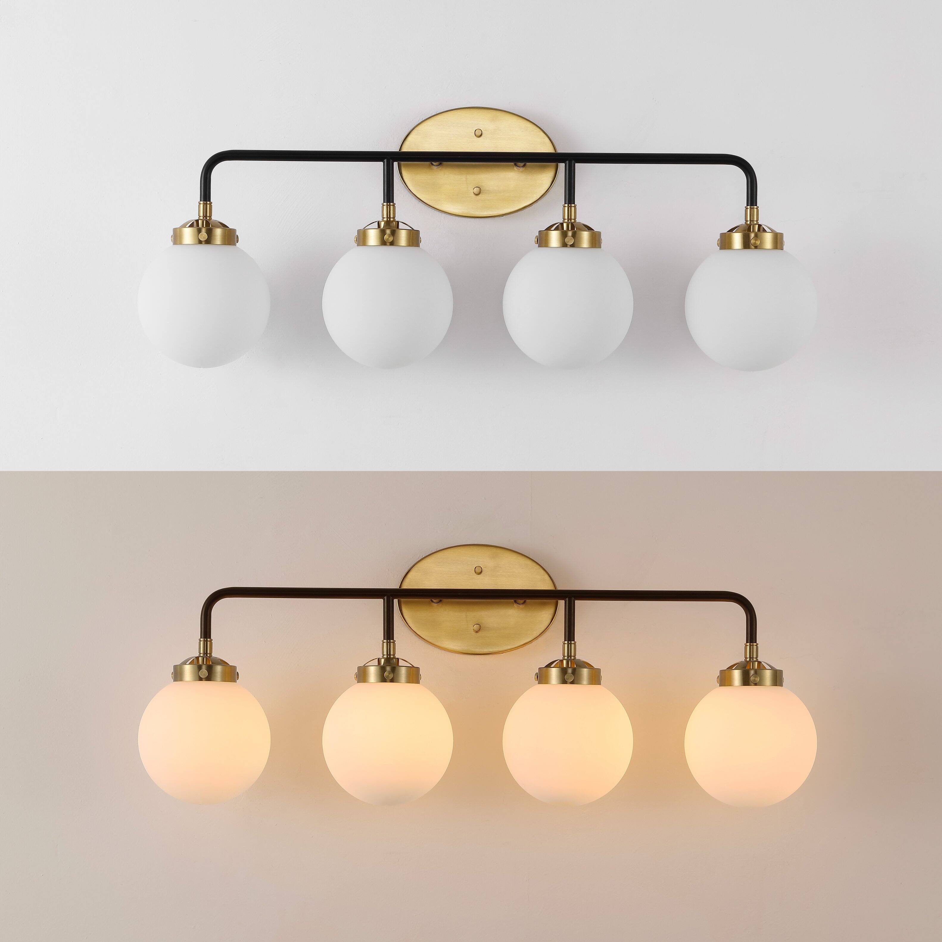 Alt View 4. Jonathan Y - Caleb 30.75" 4-Light Contemporary Transitional Iron/Glass LED Vanity Light, Brass Gold/Black - Brass Gold/Black.