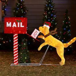 BreeBe - Christmas Decor 3.5ft Mailbox with Dog and Prelit LED Lights - Red